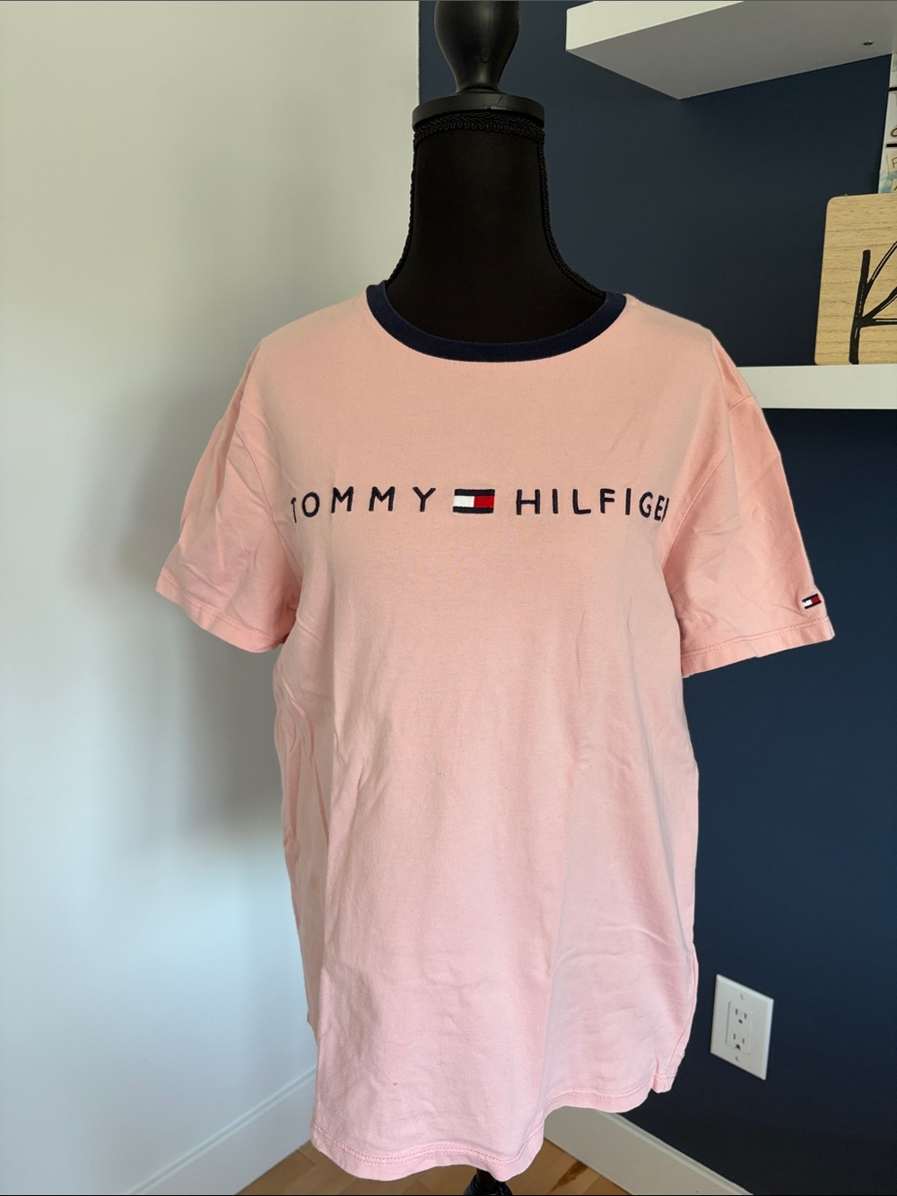 Tommy Hilfiger Light Pink Tee with Navy Collar